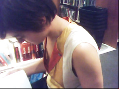 Cleavage and nipple spying in the library